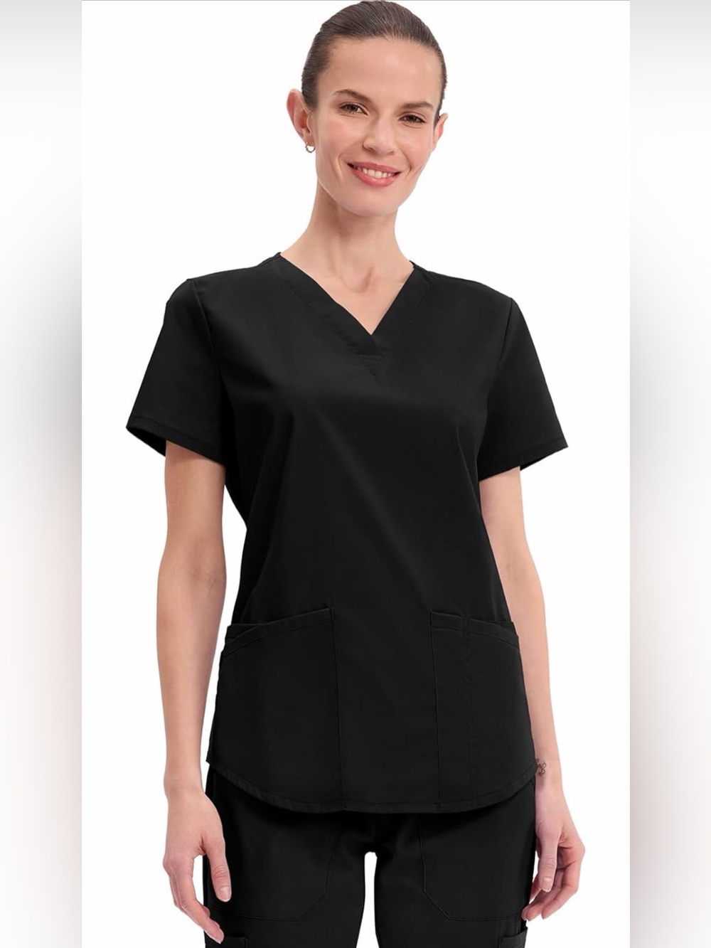 Women's Black V-Neck Scrub Top